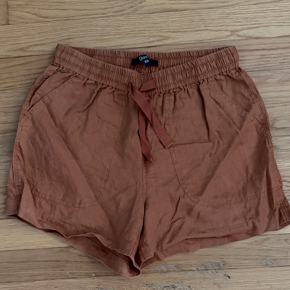 Quince Women's Rust Brown Elastic Waist Drawstring Athletic Shorts